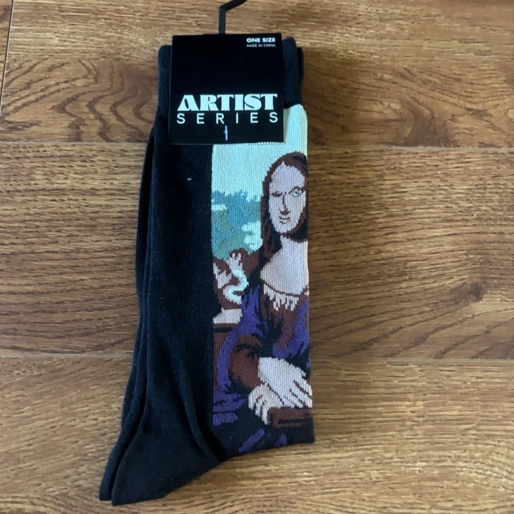 Artist Series: MONA LISA Black Casual Cotton Blend crew socks